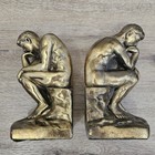 Vintage The Thinker Bookends Cast Metal Bronze Finish Modern Art Decor Pair