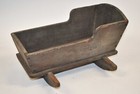 Antique Wood Doll Rocking Cradle  1800s   Grayish Blue Dry Paint 