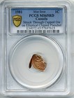 1981 Canada 1 Cent Mint Error  Elliptical Struck Through Capped Die Pcgs Ms65 Rd
