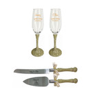 Platinum Glitter Toasting Flutes And Cake Knife Server Set  Wedding Gift