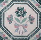 Vtg  3 Flowers In Octagon Frames    Quilt Pattern  cotton Fabric Panel  18 x17 