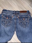 Rock Revival Men   s Blue Denim Straight Jeans Medium Wash Embroidered Studded