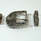 Vintage Western 3-piece Belt Buckle Set Floral Horse Engraved Silver Tone Cowboy