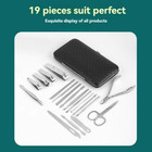 19 Pcs Pedicure   Manicure Set  Nail Clippers Cleaner Cuticle Grooming Kit Case