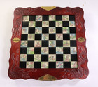 Chinese Asian Figure Chess Board Game Set Carved Dragon Wood Case Inlaid Tile