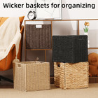 Water Hyacinth Storage Basket  Set Of 2 Hand-woven Wicker Baskets  Foldable Cube