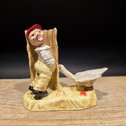 Antique Style Cast Iron Folk Art Boy   Goose Figurine