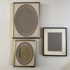 Vintage Lot Of 3 Small Mcm Brass Gold Tone Metal Picture Frames Oval Mat