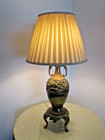 Antique Vintage Footed Brass Copper Ornate Carved Cranes Table Lamp  25  Nice   