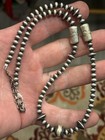 Sterling Silver Stamped Barrel Bead Saucer Navajo Pearl Beaded Necklace  925