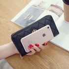 Women Pu Leather Clutch Wallet Long Purse Card Phone Holder Zip Pocket Black