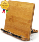 Bamboo Book Stand  Adjustable Book Holder Tray And Page Paper Clips-cookbook