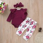 Newborn Baby Girl Romper Ruffle Bodysuit Pants Headband Clothes Outfits Set