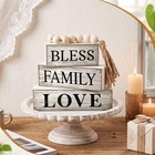 4 Pcs Farmhouse Table Decor  Rustic Stacked Wooden Block Sign -ed Family Bless