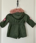 Little Lass Army Green pink Faux Fur Hooded Jacket Size 6 9 M