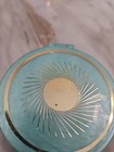 Vintage Teal Compact Powder Mirror With Gold Accent Holds 7 Oz