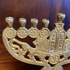 Vintage Brass Hanukkah Menorah 9 Branch Lions Of Judah Israel Judaica Hanukkiah