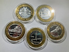 Lot Of 5 Silver Strike Las Vegas  10 Gaming Tokens  999 Fine Silver Center