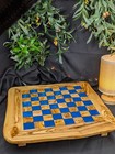 Handcrafted 19-inch Olive Wood   Blue Epoxy Resin Chess Set