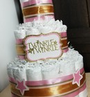 3 Tier Diaper Cake - Twinkle Twinkle Blue Pink Silver Gold With Moon And Stars