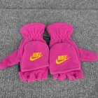 Nike Mittens Girls One Size Pink Fleece Convertible Flip Top Gloves Winter Logo