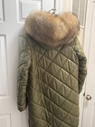 Quilted Army Green Parka With A Removable Real Fox Fur Trim M-l Size