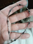 Vtg Liquid Sterling Silver Spiral Beaded Anklet Bracelet Hematite Cube 10 