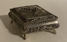 Vintage Small Metal Diamond Shaped Trinket Jewelry Box pastoral Scene  Footed