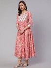 Pink Kurta Women Printed Flared Anarkali Kurti Gown Dress New