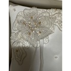 White Satin Wedding Ring Bearer Pillow W  Beaded Floral Embellishment Ribbons