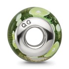 Silver Reflections Green white Hand-blown Glass Bead Qrs1115