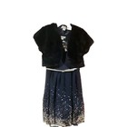 Nwt Knitworks Girls 2pc Navy Formal Sparkly Dress   Faux Fur Jacket Set Size 16