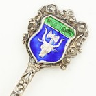 800 Silver Knossos Greece Blue Enamel Shield Souvenir Spoon Travel Demitasse