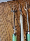 6 Vtg Stainless Pastry Serving Fork Green White  Wood Handle Blend Mix Whip