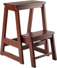 Sturdy Beech Wood 2-step Stool Antique Walnut Foldable 220lb Capacity