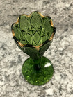 Antique Early American Pattern Glass  Vase  Emerald Green  Gold Trim  Vintage
