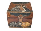 Vintage Carved Wood Cat Box Folk Art Gift Solid Wood Whimsical Animal