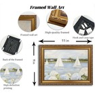 Gold Vintage Framed Coastal Wall Art - Sailboat Seascape Hydrangea Canvas Pri   