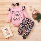 2pcs Baby Girls Letter Print Romper   Floral Print Trousers With Headscarf Set
