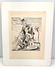 Vintage Jerry Doyle Lithograph Art 1940s War Cartoonist Print On Board  7 0x9 5