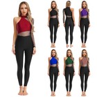 Women Leotard Workout Jumpsuit Ballerina Bodysuit Mesh Long Sleeve Rompers Yoga