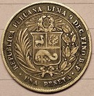 1880 Peru One Peseta High Grade Una Peseta 1 Peseta Republica Peruana