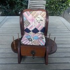 Vintage Quilted Spool And Pin Cushion Rocking Chair With Sewing Caddy Drawer