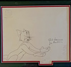 1948 Tom   Jerry  Original Production Drawing Signed Hanna   Barbera Framed Coa