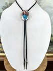 Silver Tone Turquoise Coral Bear Paw Western Bolo Tie Signed With Imperfections