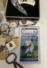 Huge Vintage Junk Drawer Lot Military Watches Camera Sports Card Jewelry Bank