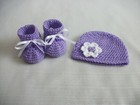 Crochet Baby Hat   Booties Set Newborn Infant Girl Hand-crocheted  choose Color 
