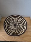 Vtg Coil Basket Grass Hand Woven Natural Wicker Bowl Basket Black Beige 11 25   
