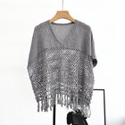 Womens Brunello Cucinelli New Pullover V-neck Loose Hollow Sequined Linen Top
