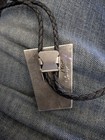 Vintage Navajo C p  Sterling Silver Turquoise Channel Inlay Bolo Tie - Signed
